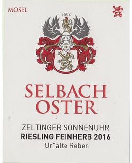 Selbach-Oster Riesling Feinherb Zeltinger Sonnenuhr Ur Alte Reben Spatlese