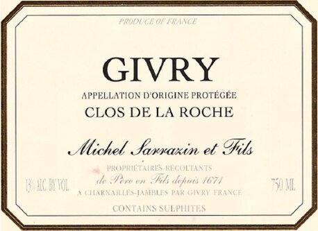 Michel Sarrazin Givry Grand Cru Clos De La Roche Rouge