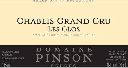 Domaine Pinson Freres Chablis Grand Cru Les Clos