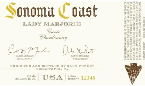 Raen Chardonnay Lady Marjorie Cuvee Sonoma Coast