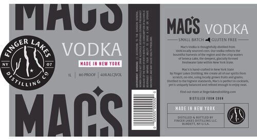 Finger Lakes Distilling Small Batch Mac's Vodka