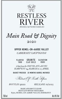Restless River Wines Cabernet Sauvignon Main Road & Dignity Upper Hemel-en-Aarde Valley