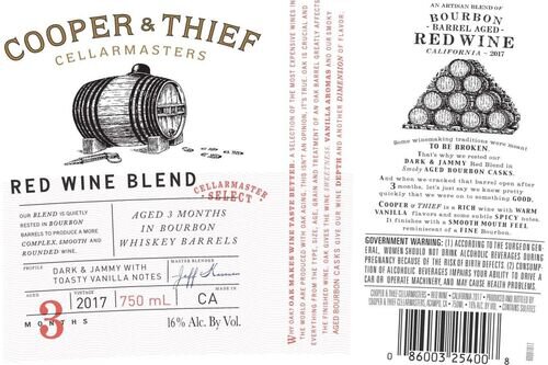 Cooper & Thief Cellarmaster Select Red Blend Bourbon Barrels Aged California