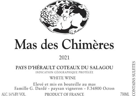 Mas des Chimeres Pays D'Herault Coteaux du Salagou Blanc