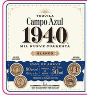 Campo Azul 1940 Blanco Tequila 100% de Agave