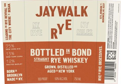 Jaywalk Bottled In Bond Straight Rye Whiskey 100 Proof