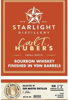 Starlight Distillery Aged 4 Years Carl T. Huber's Small Batch Bourbon Whisky Finished in VDN Barrels