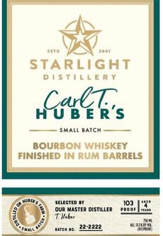 Starlight Distillery Batch No. 22-2222 4 Years Old Carl T. Huber's Small Batch Finished In Rum Barrels Bourbon Whiskey
