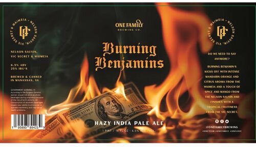 One Family Brewing Co. Burning Benjamins Hazy IPA