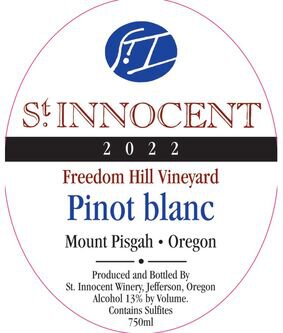 St. Innocent Pinot Blanc Freedom Hill Vineyard Willamette Valley