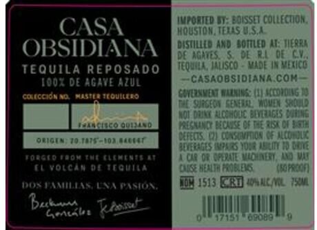 Casa Obsidiana Reposado Tequila 100% de Agave Azul