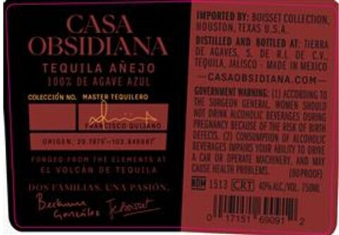 Casa Obsidiana Anejo Tequila 100% de Agave Azul