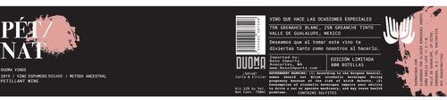 DuoMa Pet' Nat Vino Espumoso Rosado Valle de Guadalupe Metodo Ancestral