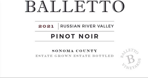 Balletto Pinot Noir Estate Grown Russian River Valley (14% ABV)