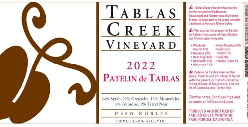 Tablas Creek Vineyard Patelin De Tablas Rouge Paso Robles