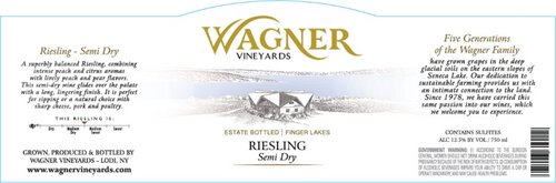Wagner Vineyards Semi Dry Riesling