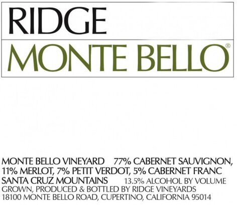 Ridge Cabernet Sauvignon Estate Monte Bello Santa Cruz Mountains 1975 (750ml)