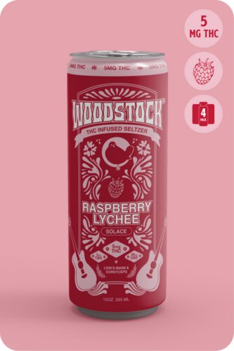 Woodstock Raspberry Lychee 5mg THC Infused Seltzer