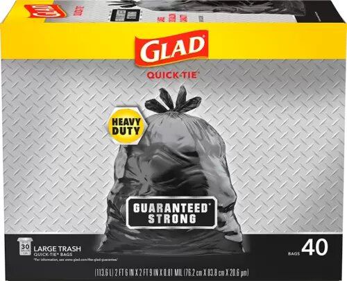Glad Quick Tie Heavy Duty Large Trash Bags Black