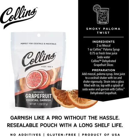 Collins Grapefruit Dehydrated Fruit Cocktail Garnish