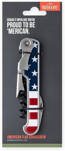 American Flag Stainless Steel Corkscrew By Foster & Rye