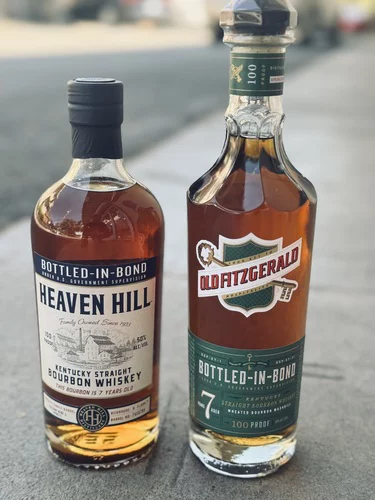 OLD FITZGERALD YEARS 7 OLD + HEAVEN HILL KENTUCKY STAIGHT BOURBON BOTTLED IN BOND SINGLE BARREL STORE PICK