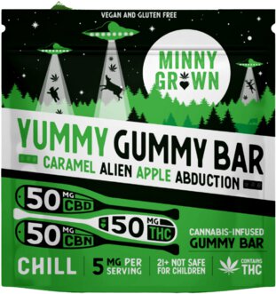 Minny Grown Caramel Apple Alien Abduction Yummy Gummy Bar 50mg Thc