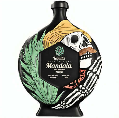 Tequila Mandala Anejo Dia De Muertos 1 Liter Black Ceramic