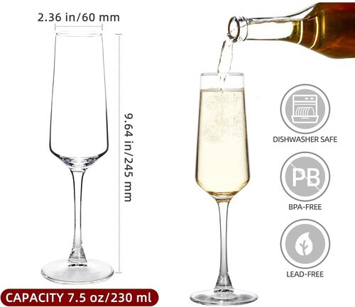 GLASS CHAMPAGNE FLUTE MEDIUM  - White - 7.5 Oz