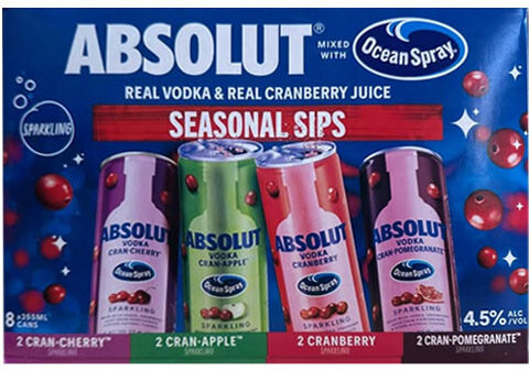 Absolut Vodka and Cranberry Seasonal Sips Variety Pack 12OZ - The