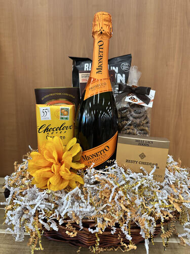 Mionetto Prosecco Gift Basket with Gourmet Chocolate & Savory Snacks