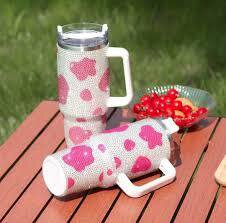 Traveler Tumbler Bedazzled Silver & Pink Cow