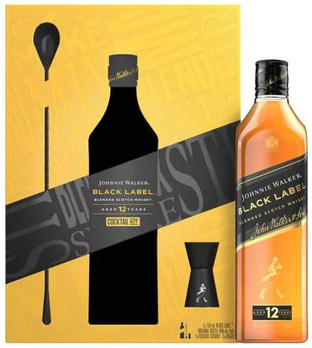 Johnnie Walker Black 12 Year Blended Scotch Whiskey (gift set with cocktail kit)