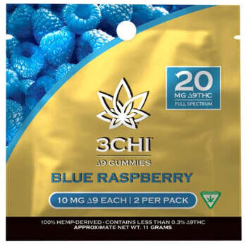 3 Chi Blue Raspberry 20 mg THC Gummies Pack of 2