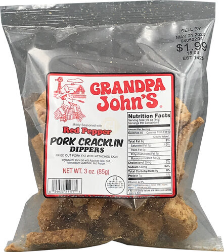 Grandpa John's Pork Cracklin Strips Red Pepper 3oz