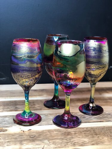 D And S Craftworks 13oz Multicolor Hand Made Stem Glasses Set Of 4