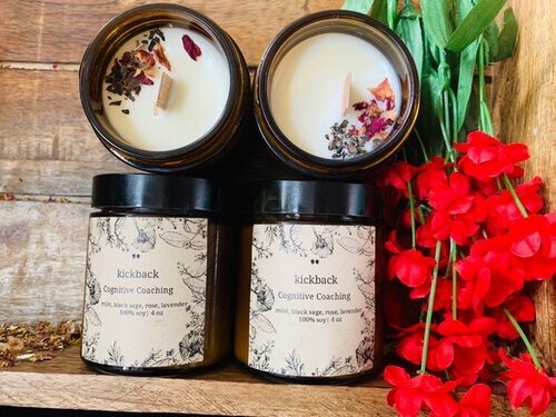 Cognitive Coaching Kickback Mint Black Sage Rose Lavender Large 8oz 100% Soy Candle Hemp Infused With Cbd Oil