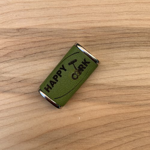 Haus Of Topper Objects Leather Wrapped Small Lighter Cover With Lighter Green Color With Engraved Happy Cork Logo
