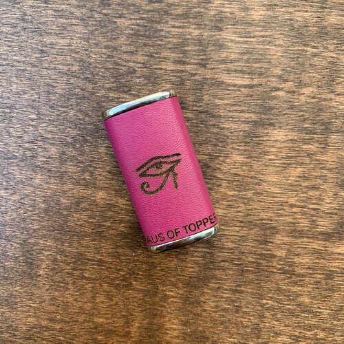 Haus Of Topper Objects Leather Wrapped Small Lighter Cover With Lighter Purple Color With Engraved Eye