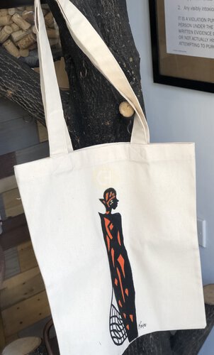 Hand Painted African Inspired Large Cotton Tote Bag One Of A Kind Reusable Gone Fishing