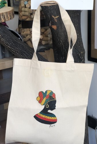 Hand Painted African Inspired Large Cotton Tote Bag One Of A Kind Reusable The Ancestors