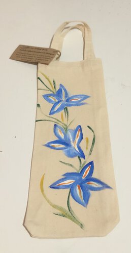 Hand Painted African Inspired Single Bottle Wine Bag Cotton Tote Blue Tropical