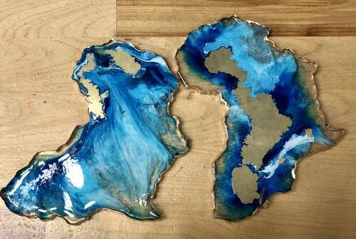 D And S Craftworks Blue Teal With Gold Africa Coaster Set Of 2