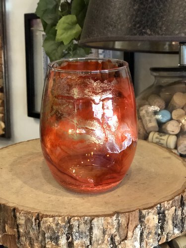 D And S Craftworks 20oz Orange Gold Swirl Hand Made Single Stemless Wine Glass