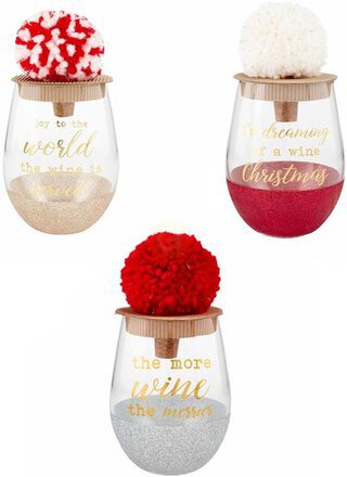 Xmas Glitter Wine Glass Asst 3 Style