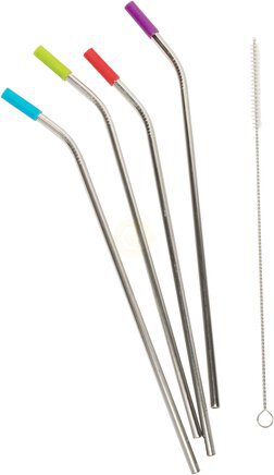 Kolorae Stainless Steel With Silicone Tip Straws W Cleaning Brush