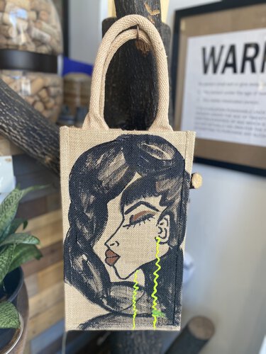 Ppp Artwork Hand Painted 4 Bottle Canvas Wine Bag Black Rapunzel Holds 4 Bottles With Dividers