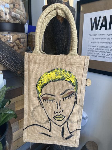 Ppp Artwork Hand Painted 4 Bottle Canvas Wine Bag Neon Short Fingerwave Holds 4 Bottles With Dividers