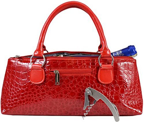 Wine Clutch Red Croc Insulated Single Bottle Wine Tote