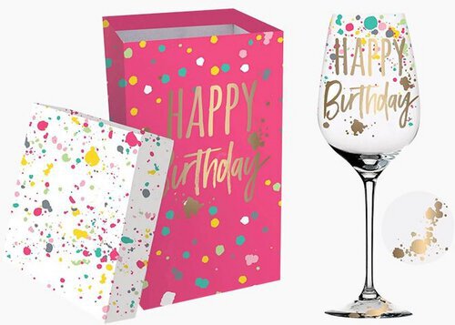 Wine Glass Happy Birthday W Gift Box